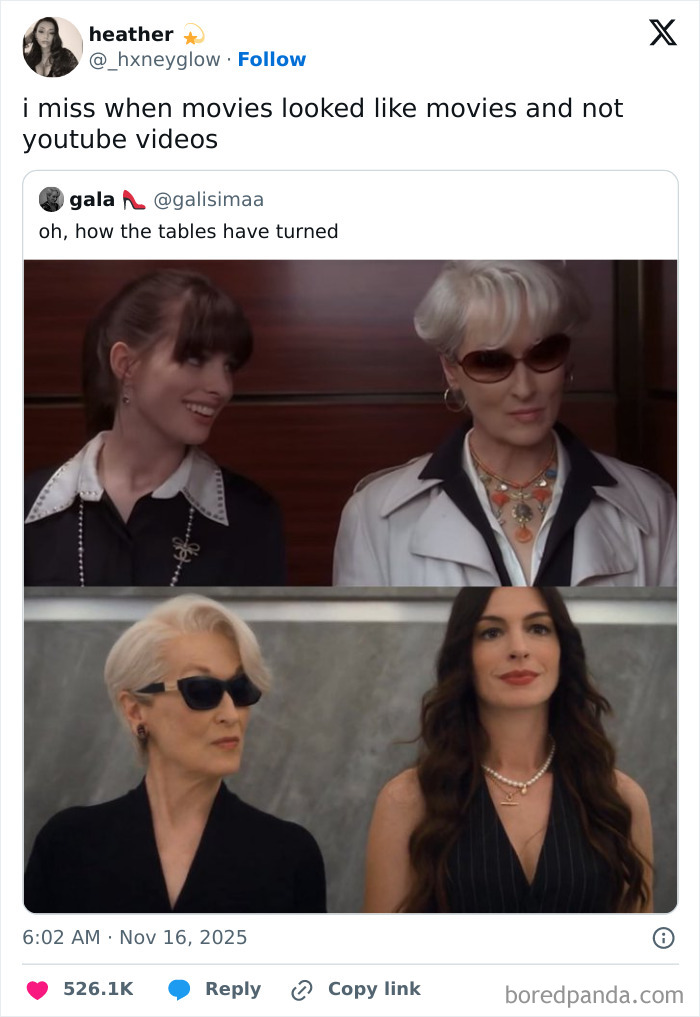 A tweet missing when movies looked like movies, not YouTube videos. A cinephile's take on movie people.