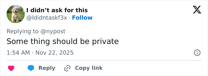A social media comment from an account named 'I didn't ask for this' about privacy regarding Bruce Willis's dementia battle.