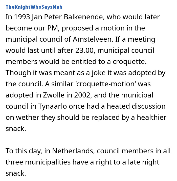 Netherlands council members have right to a late night snack by law