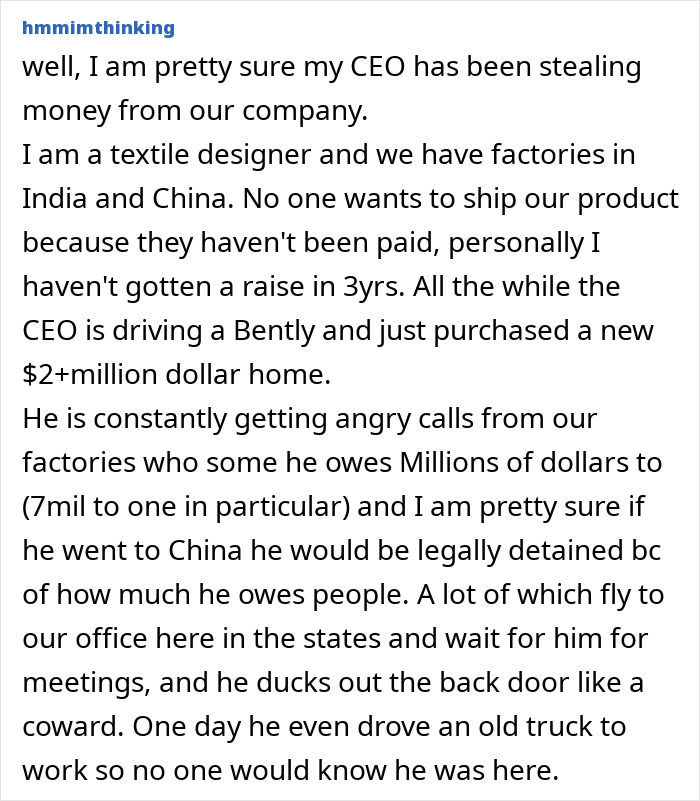CEO accused of stealing money and avoiding payments in office drama