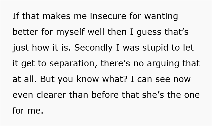 Text on a white background: "I still love her," a man regrets leaving his wife and kids.