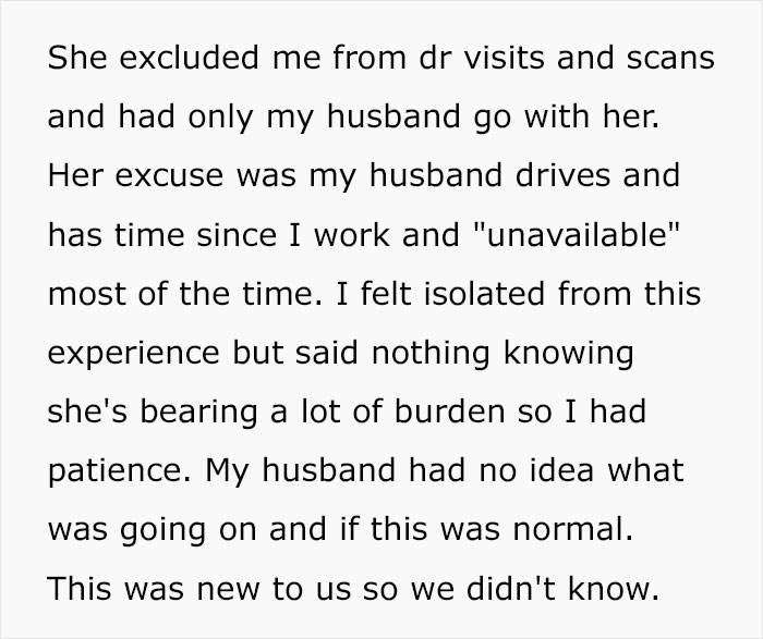 Text describing exclusion from doctor's visits during surrogacy process Text describing exclusion from doctor's visits during surrogacy process