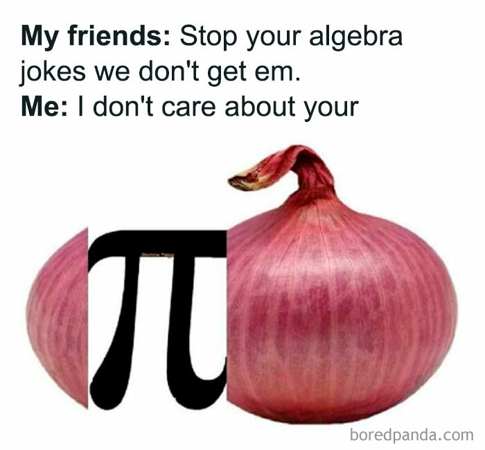 A funny math meme showing a sliced onion with the Pi symbol. It's a visual pun for math struggles.