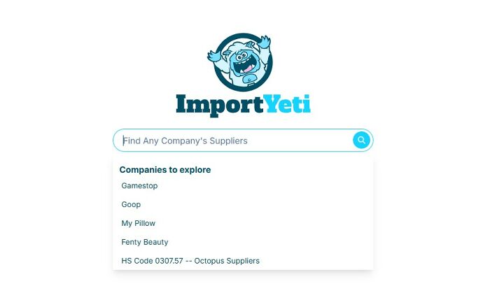 ImportYeti logo and search bar for finding company suppliers. An interesting website to explore business data.