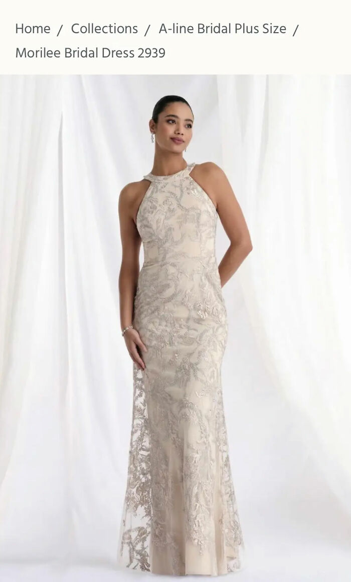 Model wearing the A-line bridal dress 2939, similar to the dress mother-in-law wore to the wedding. Model wearing the A-line bridal dress 2939, similar to the dress mother-in-law wore to the wedding.