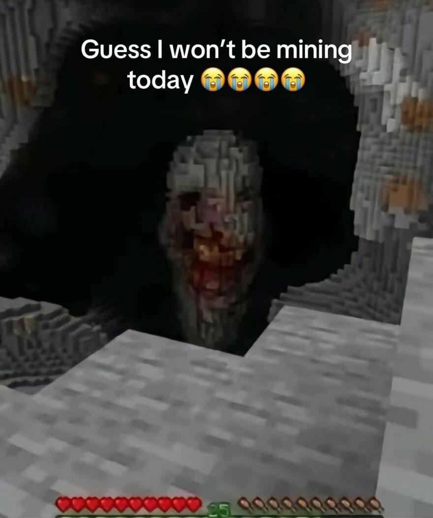 Creepy Minecraft monster blocking mining path in unhinged posts