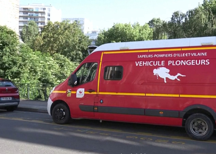 Emergency rescue van parked near crime scene in France involving teens