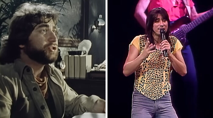 Two distinct male musicians: one with a beard in a vintage setting, the other singing on stage, both reflecting diverse taste in music.