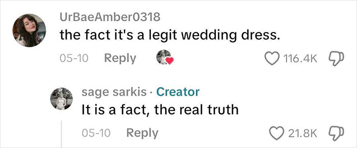 Comments confirming the mother-in-law’s controversial dress was a legitimate wedding dress. Comments confirming the mother-in-law’s controversial dress was a legitimate wedding dress.