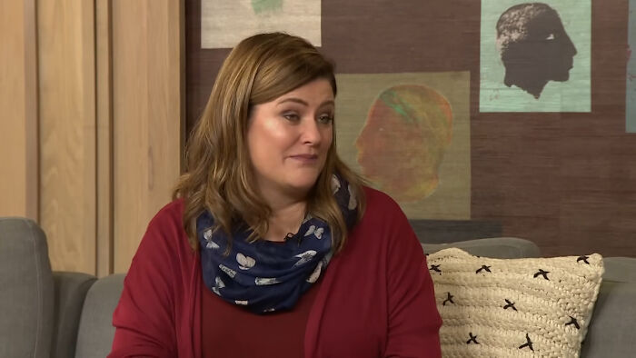 Woman with somber expression with text about surviving stabbing in horrifying historical facts