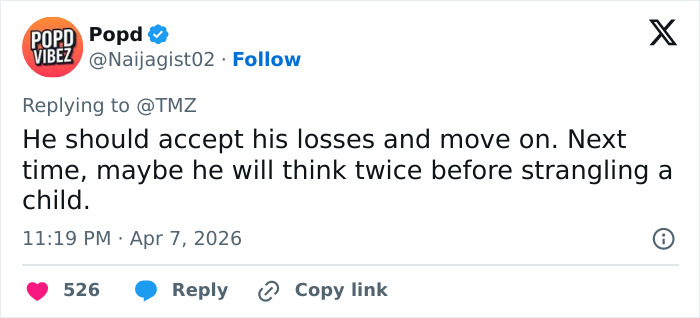 A tweet from Popd @Naijagist02, replying to TMZ, saying He should accept his losses and move on. This sparks speculation about Angelina Jolie's courtroom victory over Brad Pitt and their behind-the-scenes emails. A tweet from Popd @Naijagist02, replying to TMZ, saying He should accept his losses and move on. This sparks speculation about Angelina Jolie's courtroom victory over Brad Pitt and their behind-the-scenes emails.