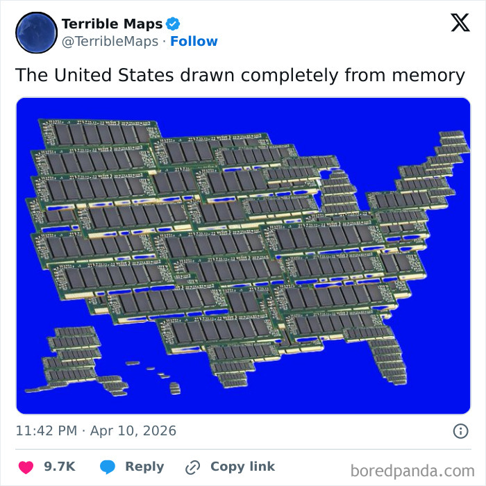 US map shaped from computer RAM modules representing memory