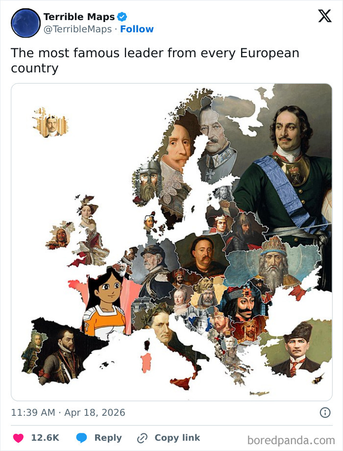 European map illustrating most famous leaders from each country