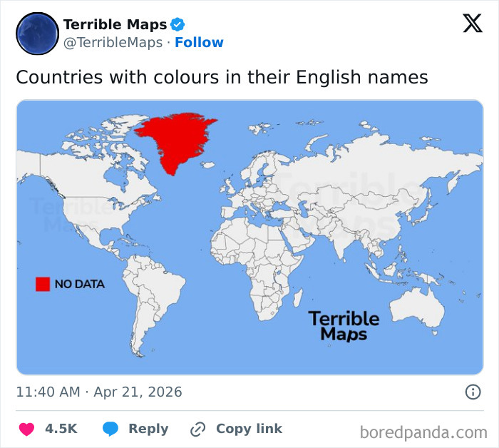 World map showing countries with colors in their English names