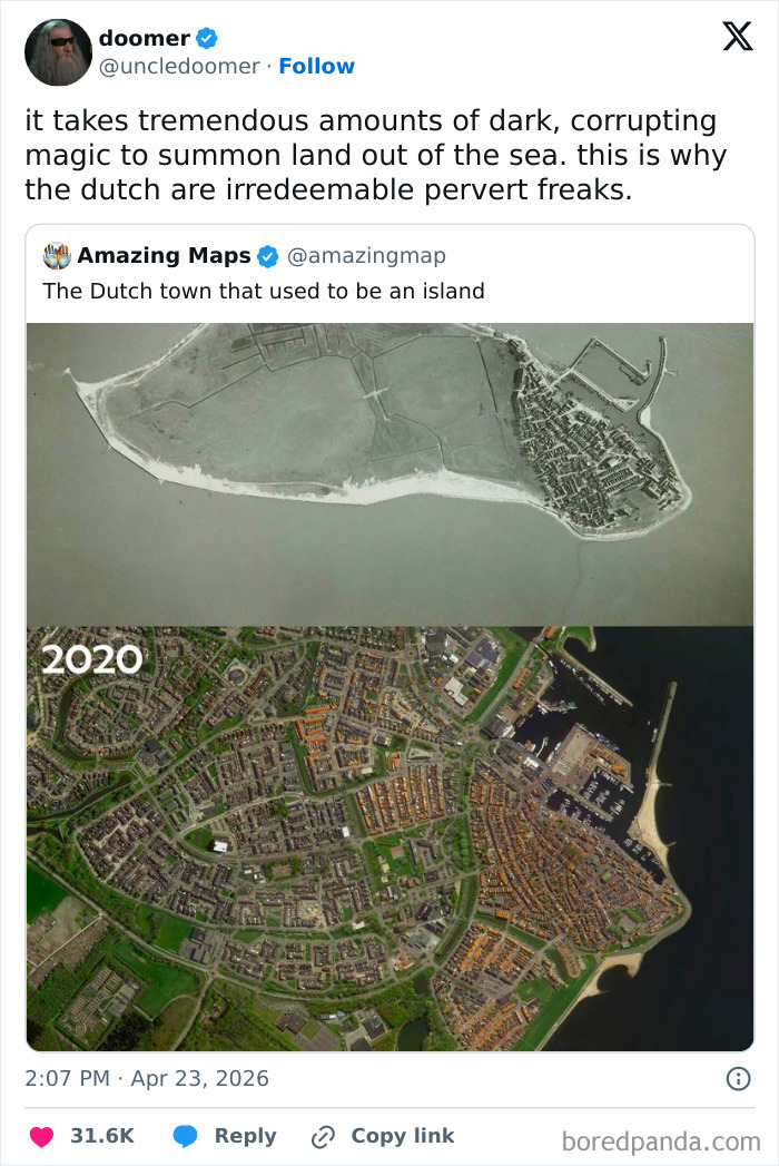 Satellite photos showing Dutch town that used to be an island in maps