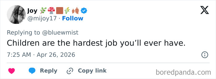Tweet saying children are the hardest job in adulthood