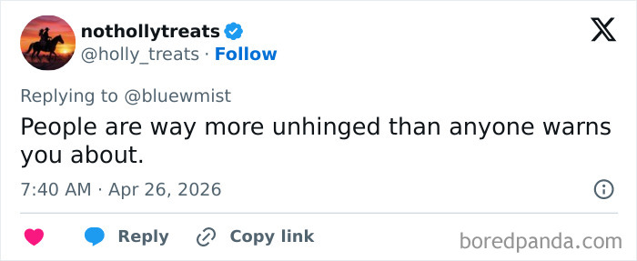 Tweet stating people are more unhinged than warned about adult problems