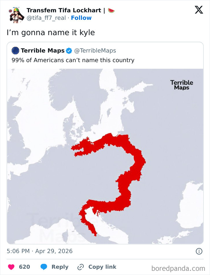 Map of a misidentified European country shaped like a question mark
