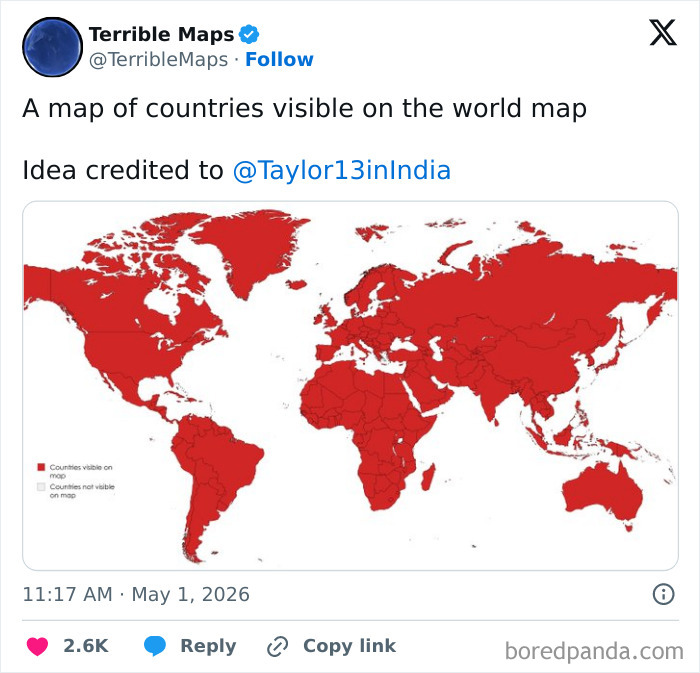 World map showing countries visible on the map highlighted in red