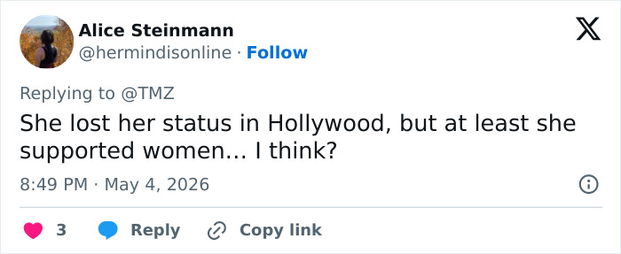 A tweet from @hermindisonline, dated May 4, 2026, about Blake Lively and Justin Baldoni in a multimillion-dollar case.