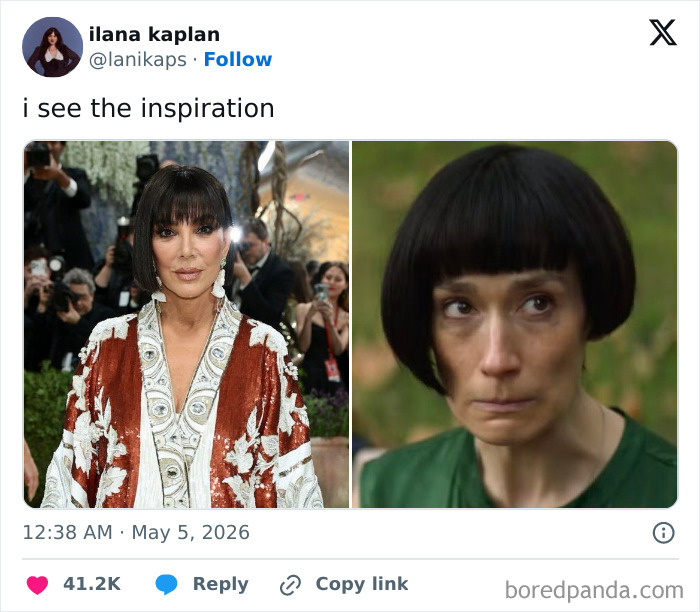 Kris Jenner at MET Gala 2026 next to a woman with a similar bob haircut. Funniest reactions to celebrity guests.