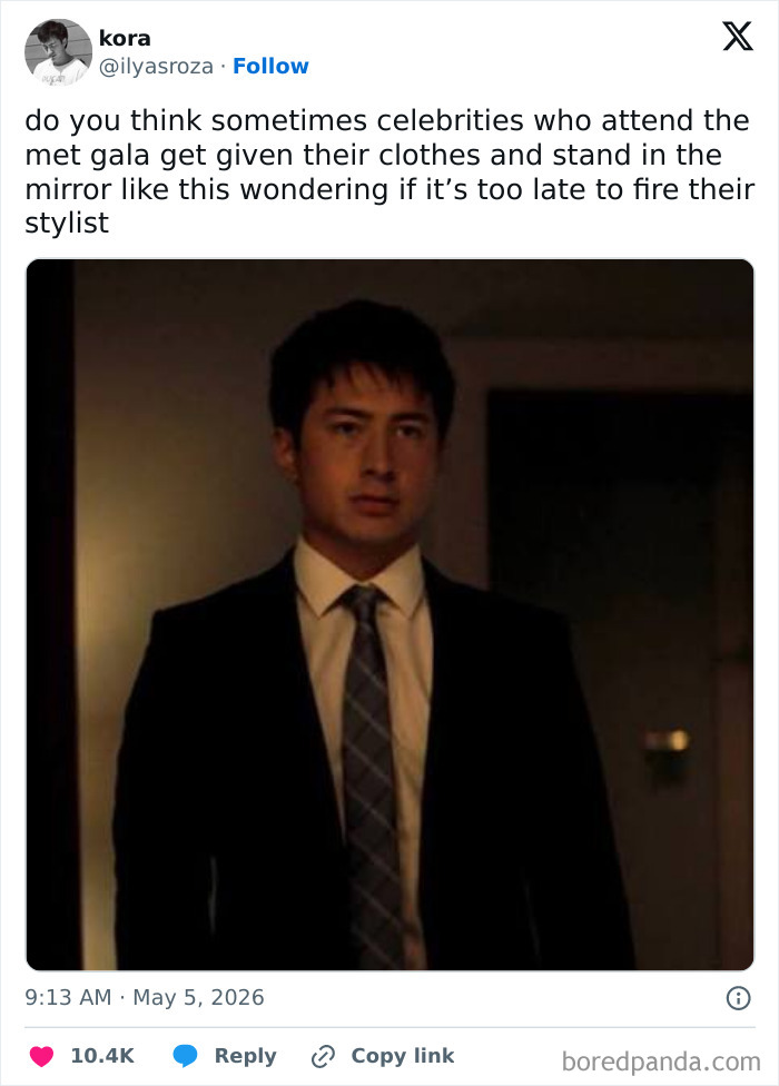 A man in a suit looks unsure, reflecting common reactions to MET Gala celebrity outfits and questionable stylists.