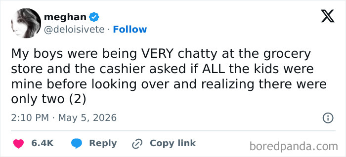Funny parenting moment with chatty kids and grocery store cashier tweet