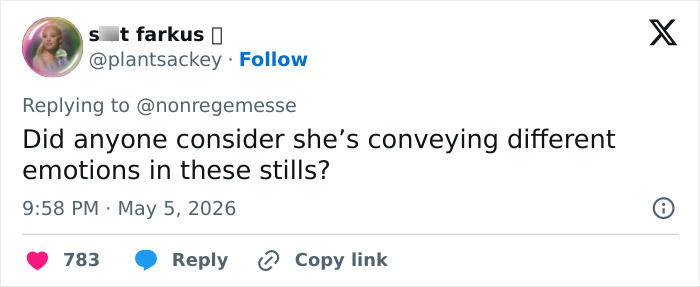 A social media post questioning if Anne Hathaway's acting shows emotions, not botox effects, in The Odyssey scene.