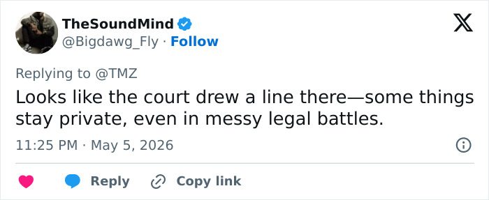 A tweet about Angelina Jolie and Brad Pitt emails, stating the court drew a line on privacy in legal battles. A tweet about Angelina Jolie and Brad Pitt emails, stating the court drew a line on privacy in legal battles.