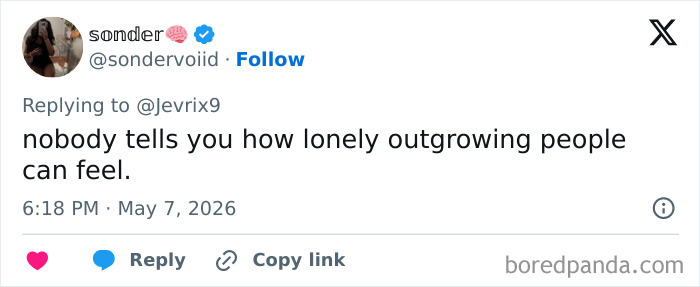 Tweet on loneliness from outgrowing people in adult problems