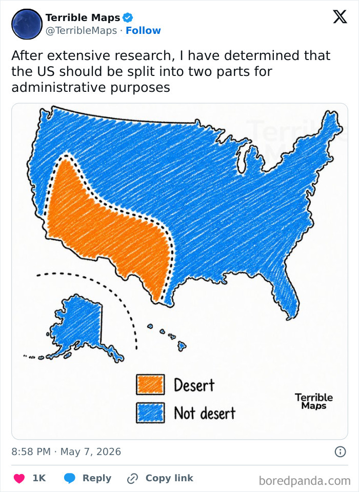 US map dividing desert and non-desert regions for administrative purposes