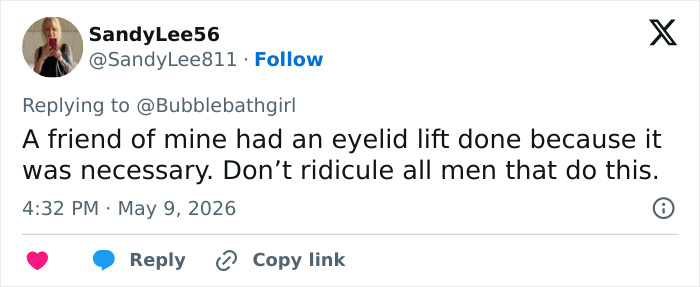 Tweet about necessity of eyelid lift for men