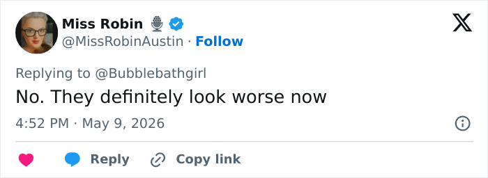 User opinion tweet saying male celebs look worse now