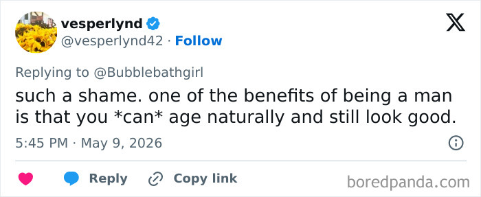 Tweet discussing natural aging in men