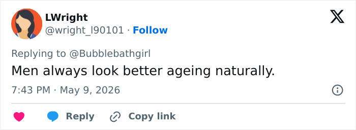 Tweet about men aging better naturally