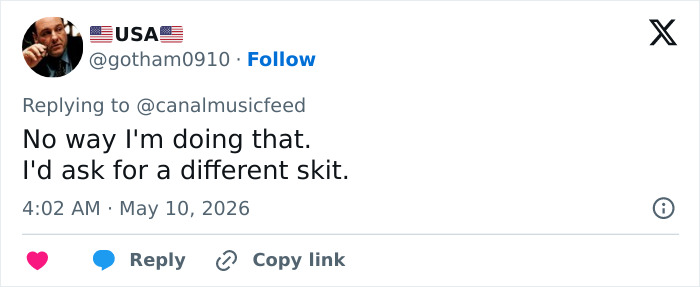 A social media post with a profile picture of Tony Soprano, stating a strong reaction to a Matt Damon SNL sketch.