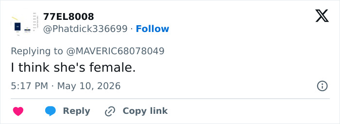 A social media post with the text I think she's female, discussing the Irina Shayk male body controversy. A social media post with the text I think she's female, discussing the Irina Shayk male body controversy.