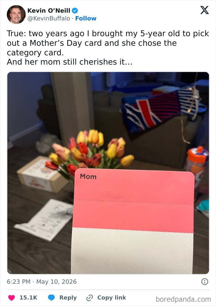 Relatable parenting Mother's Day card story with simple card photo