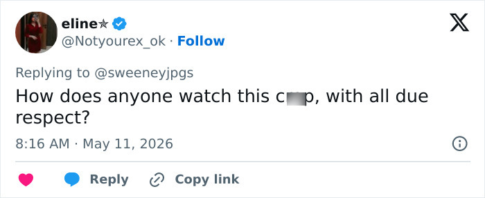 A tweet about Euphoria scenes, with a user questioning how people watch it, potentially referencing Sydney Sweeney career impact.