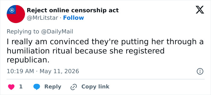 A tweet claiming Sydney Sweeney career is being ruined due to Euphoria scenes, suggesting political bias.