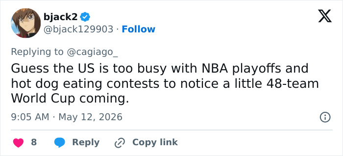 A tweet about the US being too busy for the World Cup, highlighting negative soccer fan complaints about hosts. A tweet about the US being too busy for the World Cup, highlighting negative soccer fan complaints about hosts.