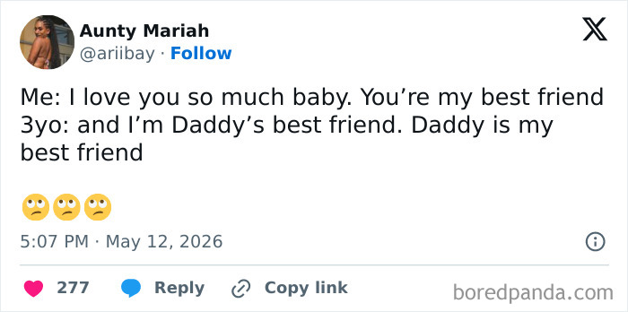 Funny parenting confession about being best friends with toddler and daddy