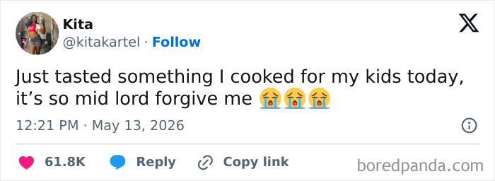 Parenting joke about cooking for kids and tasting bad food