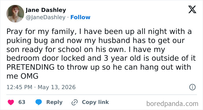 Parenting confession about dealing with a sick child and husband managing school routine