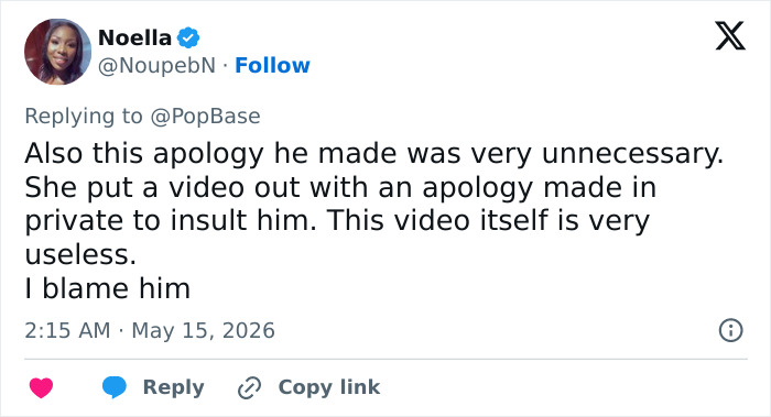 Tweet blaming James Charles for unnecessary apology