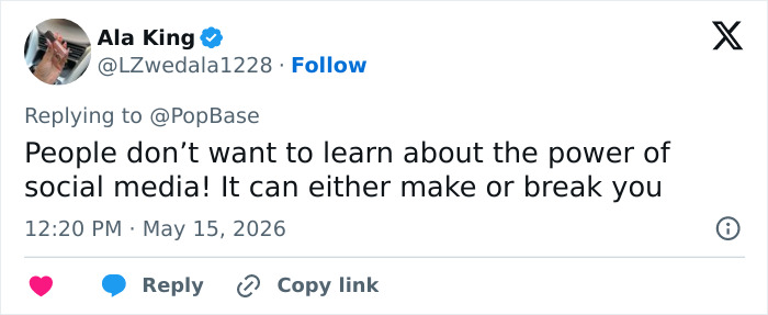 Tweet about social media's power to make or break people