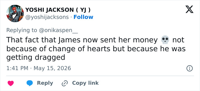 Tweet claiming James Charles sent money due to public pressure
