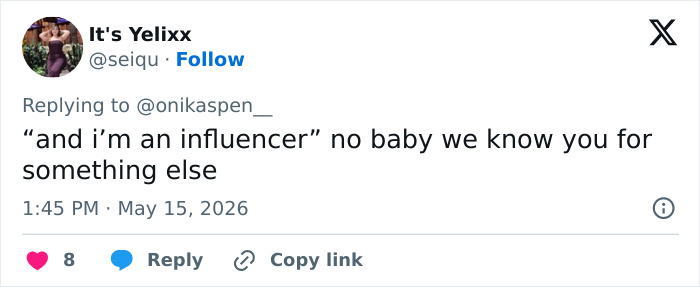 Tweet questioning an influencer's claim with sarcasm
