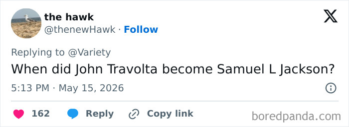 Tweet asking when John Travolta became Samuel L Jackson