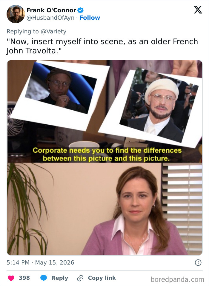 Meme comparing older John Travolta photos with caption about finding differences